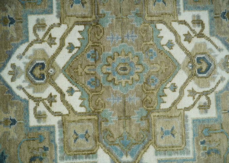 Antique Olive, Blue and Ivory Heriz Serapi Multi Size Wool Area Rug