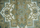 Antique Olive Blue Ivory Heriz Serapi Hand-Knotted Wool Area Rug by The Rug Decor