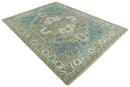 Antique Olive Blue Ivory Heriz Serapi Hand-Knotted Wool Area Rug by The Rug Decor