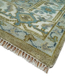 Antique Olive Blue Ivory Heriz Serapi Hand-Knotted Wool Area Rug by The Rug Decor