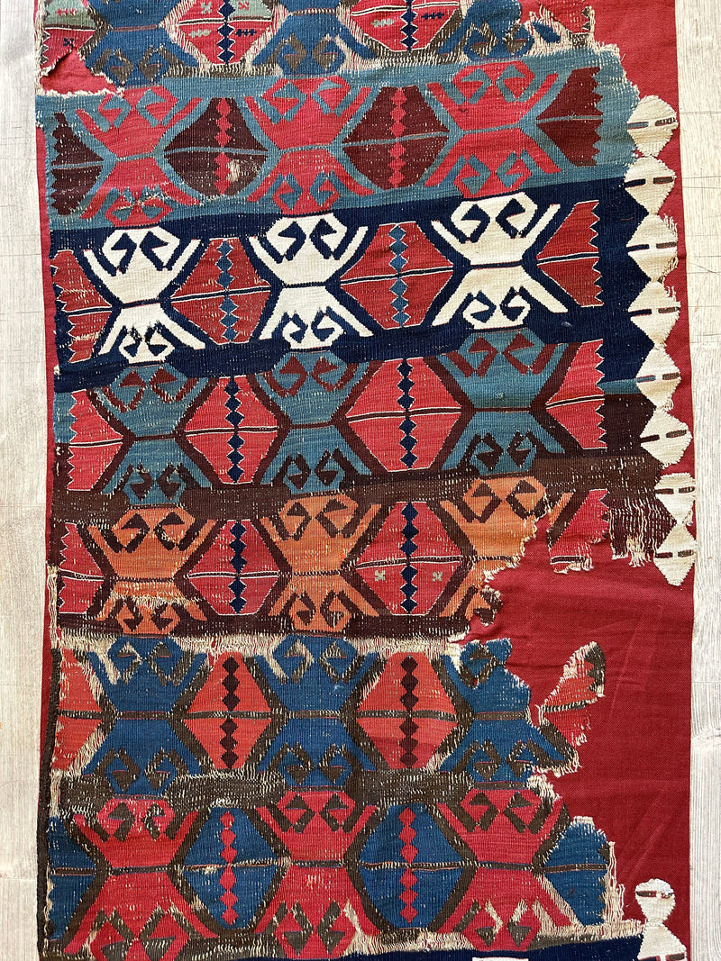 Antique Anatolian Long Kilim Fragment | 19th Century Hand-Woven Wool