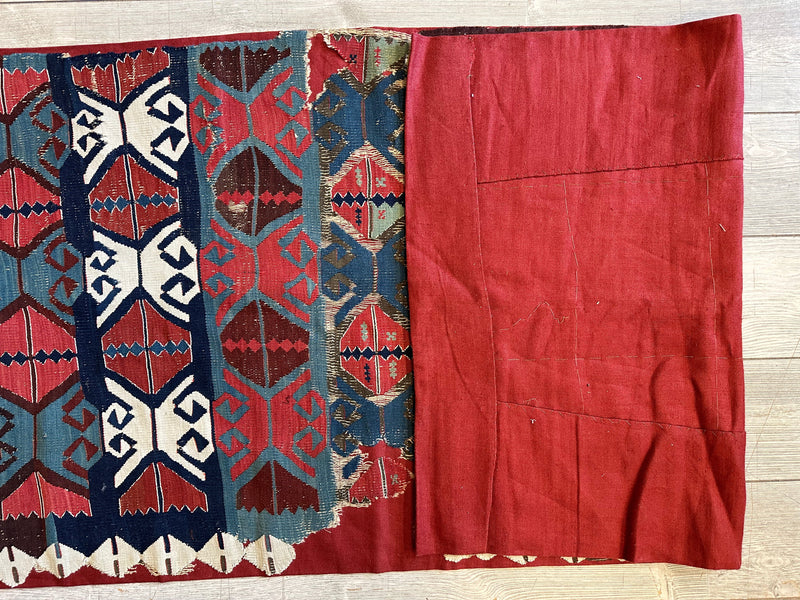 Antique Anatolian Long Kilim Fragment | 19th Century Hand-Woven Wool
