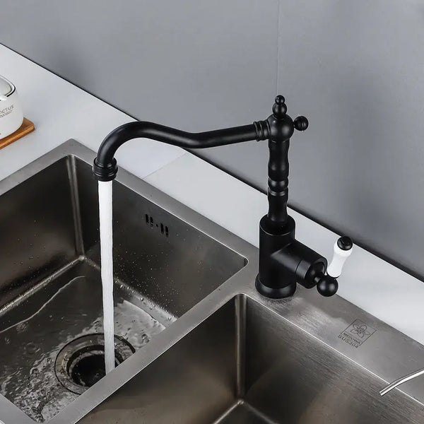 GobekUsa Black Antique Kitchen Faucet Single Lever Mixer Tap Hot Cold Water Chrome, photo 2 of 9