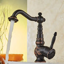 GobekUsa Black Flower Carved Basin Mixer Tap with Swivel Neck, Single Lever Control