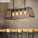 GobekUsa Antique Black Iron Trapezoid Suspension Light with 4 Heads - Restaurant Island Chandelier