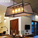 GobekUsa Antique Black Iron Trapezoid Suspension Light with 4 Heads - Restaurant Island Chandelier