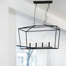 GobekUsa Antique Linear Cage Island Ceiling Light - Stylish, 4-Light Wrought Iron Pendant in Black for Restaurants