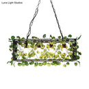 GobekUsa Metal Island Pendant - Antique Black Rectangle with LED Down Lighting and Plant Decor