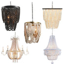 GobekUsa Black Wood Beaded Pendant Chandelier - Antique Nordic Lighting for Foyer, Dining, Bedroom