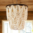 GobekUsa Black Wood Beaded Pendant Chandelier - Antique Nordic Lighting for Foyer, Dining, Bedroom