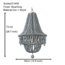 GobekUsa Black Wood Beaded Pendant Chandelier - Antique Nordic Lighting for Foyer, Dining, Bedroom