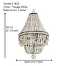 GobekUsa Black Wood Beaded Pendant Chandelier - Antique Nordic Lighting for Foyer, Dining, Bedroom