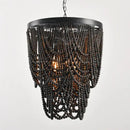 GobekUsa Black Wood Beaded Pendant Chandelier - Antique Nordic Lighting for Foyer, Dining, Bedroom