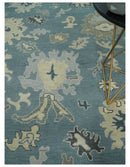 Charcoal Beige Hand Knotted Wool Area Rug - Traditional Oushak by The Rug Decor