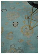 Antique Blue Charcoal Oushak Wool Area Rug - Hand Knotted Traditional