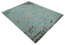 Antique Blue Charcoal Oushak Wool Area Rug - Hand Knotted Traditional