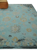 Antique Blue Charcoal Oushak Wool Area Rug - Hand Knotted Traditional