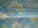 Blue and Beige Hand Knotted 100 Percent Wool Area Rug with Traditional Oushak Design by The Rug Decor
