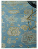 Blue and Beige Hand Knotted 100 Percent Wool Area Rug with Traditional Oushak Design by The Rug Decor