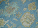 Blue and Beige Hand Knotted 100 Percent Wool Area Rug with Traditional Oushak Design by The Rug Decor