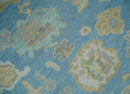 Blue and Beige Hand Knotted 100 Percent Wool Area Rug with Traditional Oushak Design