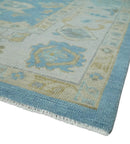 Blue and Beige Hand Knotted 100 Percent Wool Area Rug with Traditional Oushak Design by The Rug Decor
