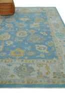 Blue and Beige Hand Knotted 100 Percent Wool Area Rug with Traditional Oushak Design by The Rug Decor
