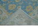 Blue and Beige Hand Knotted 100 Percent Wool Area Rug with Traditional Oushak Design by The Rug Decor