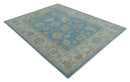 Blue and Beige Hand Knotted 100 Percent Wool Area Rug with Traditional Oushak Design