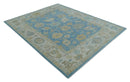Blue and Beige Hand Knotted 100 Percent Wool Area Rug with Traditional Oushak Design by The Rug Decor