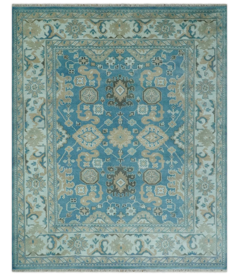 Antique  Blue and Ivory 8x10Traditional Persian Oushak Wool Rug | TRDCP1126810