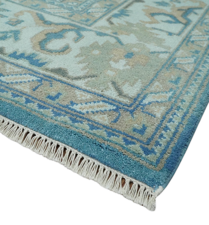 Antique  Blue and Ivory 8x10Traditional Persian Oushak Wool Rug | TRDCP1126810