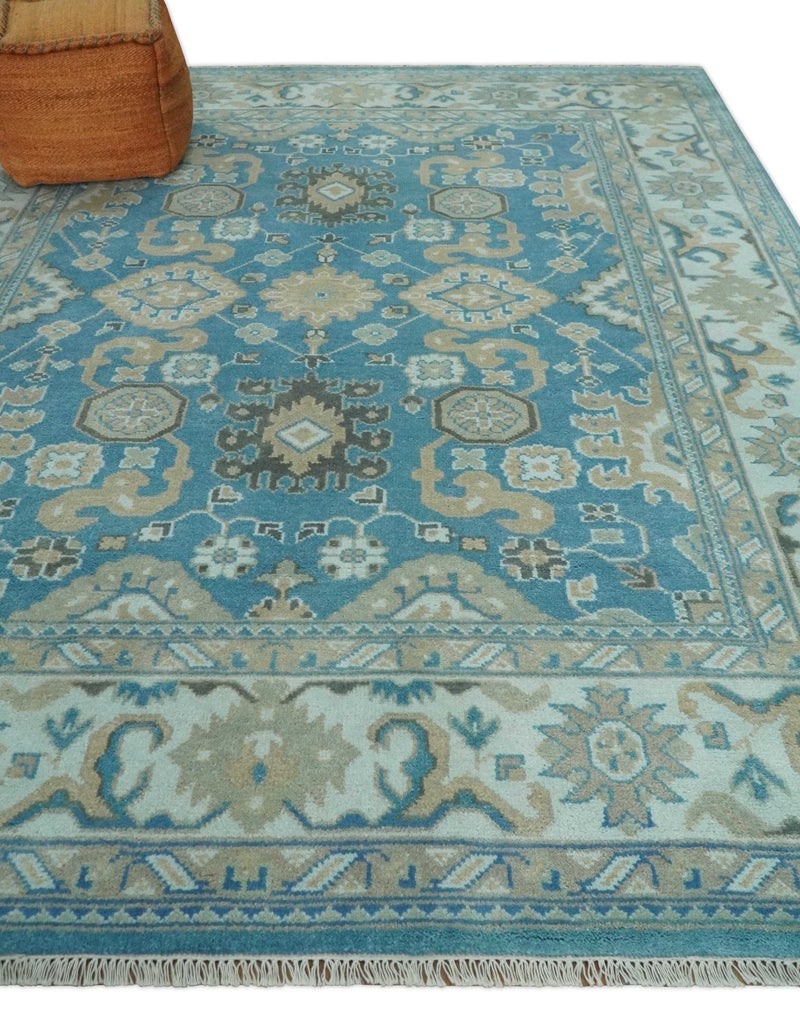 Antique  Blue and Ivory 8x10Traditional Persian Oushak Wool Rug | TRDCP1126810