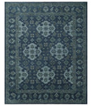 Antique Blue and Silver Traditional Hand Knotted Vintage Oushak Wool Rug, Living Room Rug