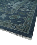 Antique Blue and Silver Wool Living Room Rug Traditional Hand Knotted Vintage Oushak by The Rug Decor