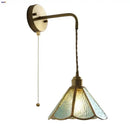 GobekUsa Blue Glass LED Wall Sconce Pull Chain Switch Staircase Tiffany Style Mirror Light