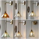 GobekUsa Blue Glass LED Wall Sconce Pull Chain Switch Staircase Tiffany Style Mirror Light