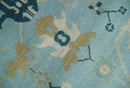 Antique Blue Ivory Beige Wool Traditional Oushak Area Rug Hand-Knotted by The Rug Decor