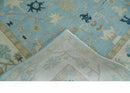 Antique Blue Ivory Beige Wool Traditional Oushak Area Rug Hand-Knotted by The Rug Decor