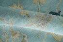 Antique Blue Ivory Beige Wool Traditional Oushak Area Rug Hand-Knotted by The Rug Decor
