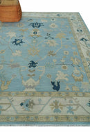 Antique Blue Ivory Beige Wool Traditional Oushak Area Rug Hand-Knotted by The Rug Decor
