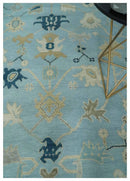 Antique Blue Ivory Beige Wool Traditional Oushak Area Rug Hand-Knotted by The Rug Decor