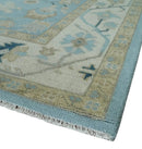 Antique Blue Ivory Beige Wool Traditional Oushak Area Rug Hand-Knotted by The Rug Decor
