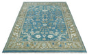 Antique Blue and Brown Persian Oushak Hand Knotted Wool Area Rug by The Rug Decor
