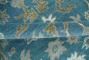 Antique Blue and Brown Persian Oushak Hand Knotted Wool Area Rug by The Rug Decor