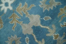 Antique Blue and Brown Persian Oushak Hand Knotted Wool Area Rug by The Rug Decor