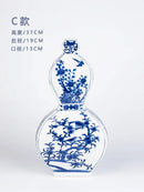 GobekUsa Blue White Porcelain Flower Bird Two Ear Vase Antique Ornaments Jingdezhen