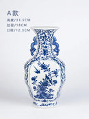 GobekUsa Blue White Porcelain Flower Bird Two Ear Vase Antique Ornaments Jingdezhen