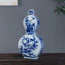 GobekUsa Blue White Porcelain Flower Bird Two Ear Vase Antique Ornaments Jingdezhen