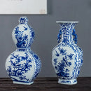 GobekUsa Blue White Porcelain Flower Bird Two Ear Vase Antique Ornaments Jingdezhen